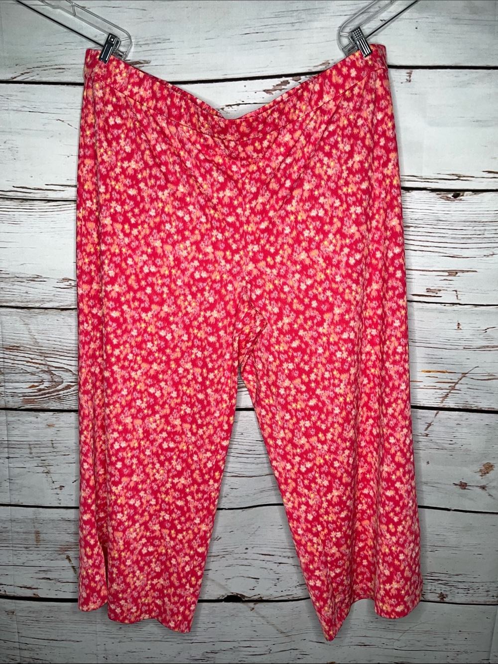 Isaac Mizrahi Live! Sz 3X Tall Pink Abstract Floral Pull On Wide Leg Crop Pants